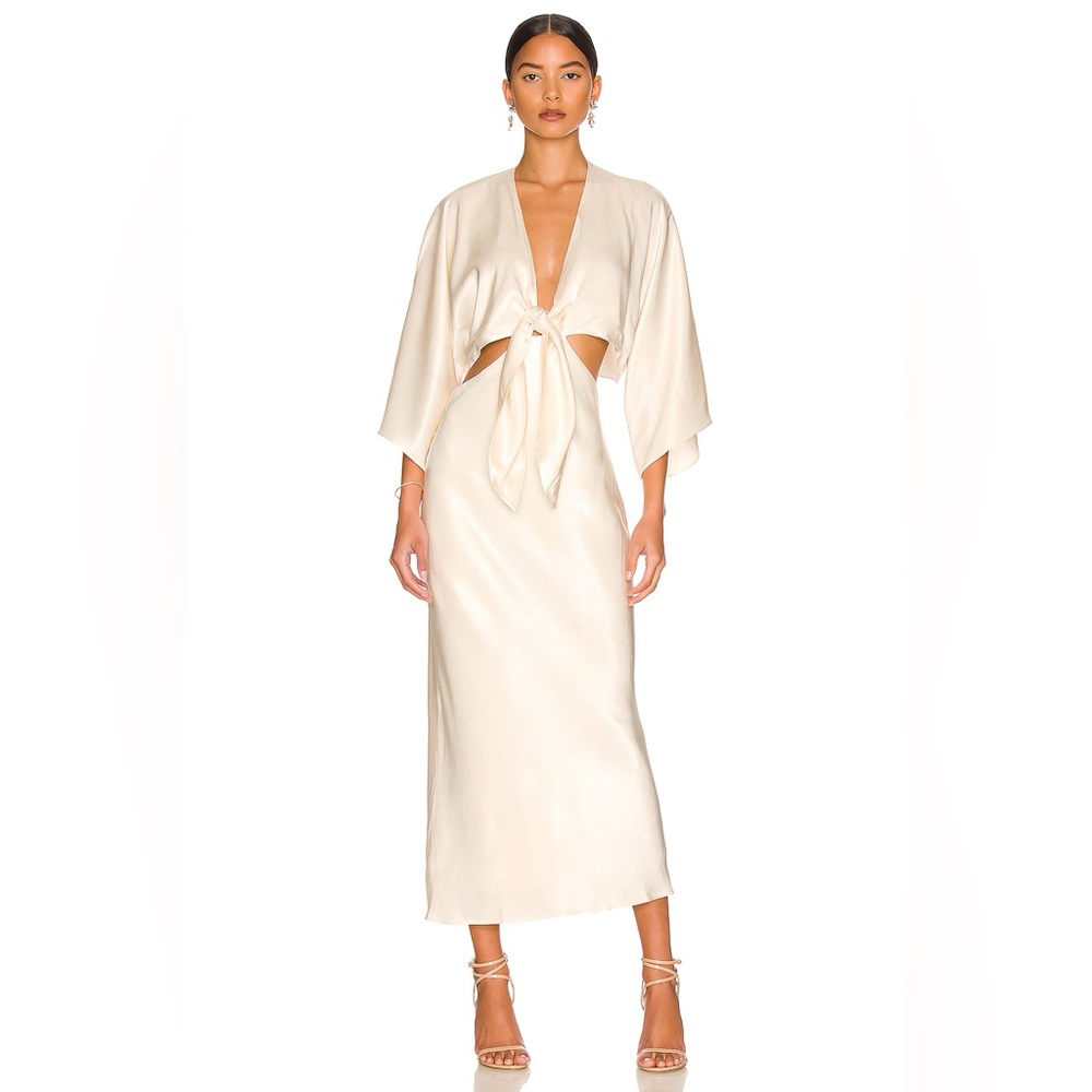 Shona Joy La Lune Tie Front Bias Midi Dress in Cream